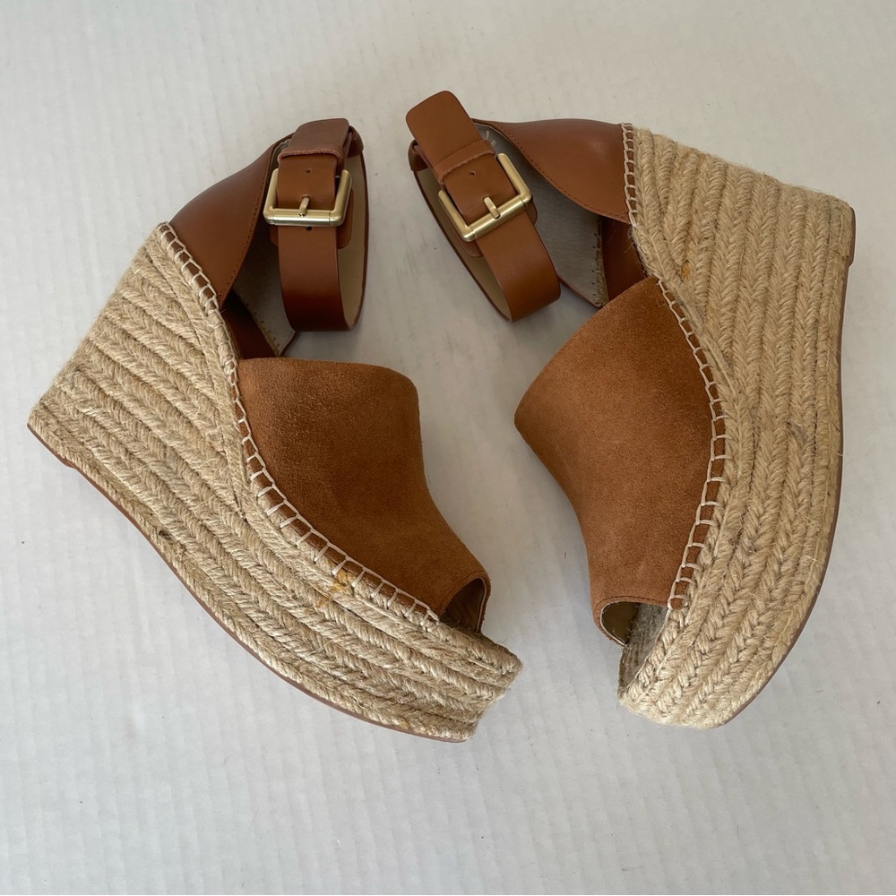 MARC FISHER Womens Brown 2" Platform Adalyn Wedge Leather Espadrille Sandals 9 - Picture 8 of 13